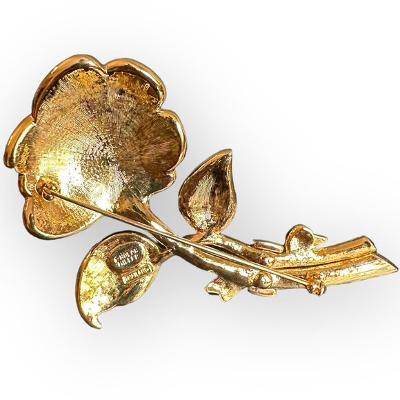 NOLAN MILLER Glamour Collection Pave Rose Pin Brooch Gold Tone w/Box - Picture 4 of 5